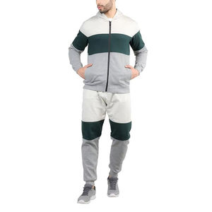 Mens Grey <b>White</b> Green Color Block Tracksuit Set Full Zip Hooded Sweatshirt <b>Jogger</b> Pants Casual Sportswear Athletic Two Piece - Product Image 5