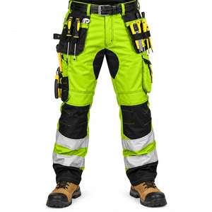 Pantalon de travail haute visibilité réfléchissant pour hommes, pantalon de travail robuste multi-poches pour la construction, l'industrie et les travaux de sécurité - Product Image 3