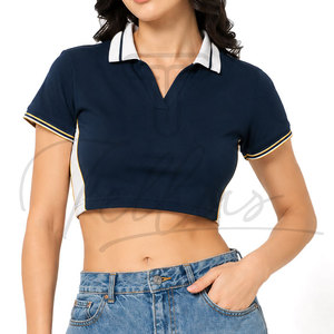 Polos Cortos de Punto Acanalado con Logotipo Personalizado de Alta Calidad para Mujer, Polos de Manga Corta para Mujer OEM - Product Image 4
