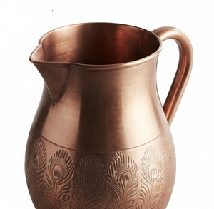 Carafe en cuivre au design classique, capacité pour les fêtes, pichet en métal durable pour eau chaude/froide, vin, jus, thé glacé, idéal pour les réceptions - Product Image 4