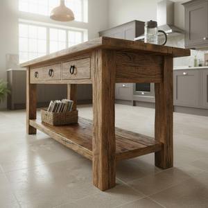 โต๊ะเตรียมอาหารครัวไม้เนื้อแข็งสุดหรู ปี 2026 ออกแบบมาพร้อมลิ้นชักในตัวสามช่อง ชั้นวางด้านล่างขนาดใหญ่ และแข็งแรงทนทาน - Product Image 5