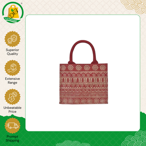 Sac fourre-tout en jute de qualité supérieure, style bohème à motifs géométriques, facile à transporter, avec poignée en sangle rembourrée, pour femmes - Product Image 3