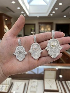 18k Gold Plated Silver <b>Hamsa</b> Hand Pendant VS VVS Moissanite Micro Pave Iced Charm Bohemia Hip Hop Style Unisex Gift Sparkling - Product Image 2