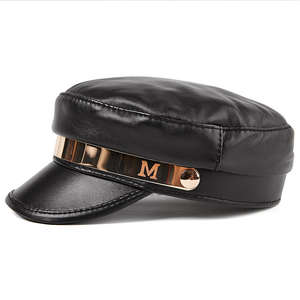 Casquettes de camionneur pour hommes en 100 % coton, personnalisables, style chapeau plat en cuir noir pour femme, en peau de mouton - Product Image 3