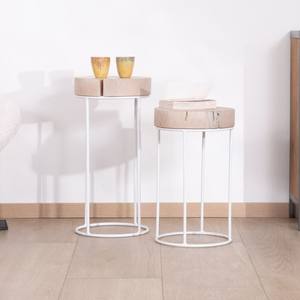 Vandana Crystal Volume <b>Set</b> of 2 round whitewashed <b>side</b> <b>tables</b> in wood and metal Nervure - Product Image 1