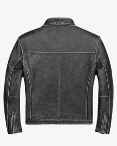 Custom Mens Distressed Black Cowhide Leather Cafe Racer <b>Jacket</b> Slim Fit Biker Moto Outerwear Vintage Disting Supplier Wholesale - Product Image 4
