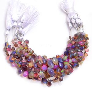 Perles de pierres précieuses en opale éthiopienne naturelle multicolore de haute qualité, facettées en forme de poire, faites à la main, certifiées par un tiers, vente en gros - Product Image 2