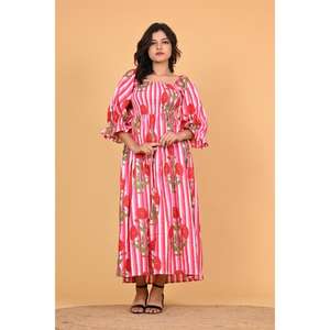 Robe longue maxi bohème 100% coton imprimé au bloc, écologique, pour femme, smockée, style indien, idéale pour les fêtes estivales - Product Image 6