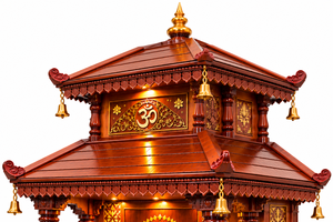 หิ้งบูชาไม้พระพุษภัตตานัตธ์แห่งเนปาล หิ้งบูชาไม้สำหรับบ้าน หิ้งบูชาแบบดั้งเดิมพร้อมไฟ LED หิ้งบูชาทำมือสำหรับชาวฮินดู สหรัฐอเมริกา - Product Image 4