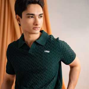 Chemise de golf pour homme en coton à motif géométrique foncé, manches courtes, décontractée, respirante, tissée, avec logo personnalisé sur le devant - Product Image 5