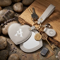 Espejo Cosmético de Bolsillo con Forma de Corazón Personalizado, Acabado Plateado, Llavero de Plástico, Portátil, Plegable de Una Sola Cara, para Regalo o Viaje