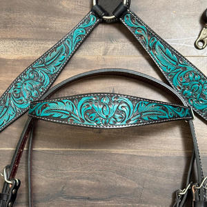 Conjunto de cuello de pecho y cabeza de cuero mecanizado a mano Premium personalizado de alta calidad, tachuela de caballo occidental con artesanía duradera - Product Image 5