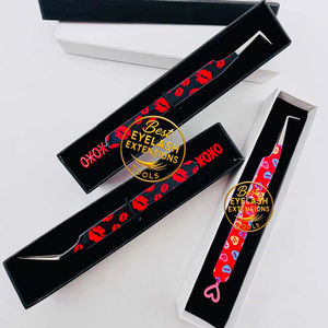 Nouveau papier de la Saint-Valentin avec revêtement coloré et découpe en forme de cœur 90 °   Pince à épiler à pointe en fibre pour extensions de cils fines, courbées et isolées - Product Image 3