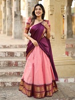 Set Lehenga Choli Sutra Kanjivaram India Selatan Premium Anti Kusut, Tenun Zari Tradisional untuk Pesta Pernikahan, Diwali, Wisuda