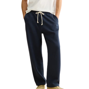 Pantalon de survêtement en molleton bleu marine pour homme, taille élastique avec cordon de serrage, coupe droite décontractée, pantalon de détente d'hiver avec poches - Product Image 1