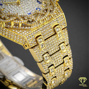 Montre haut de gamme plaquée or avec lunette couronnée, sertie de diamants VVS cultivés en laboratoire, en argent sterling 925, pour homme, style hip-hop. - Product Image 4