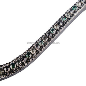 Logotipo personalizado hecho a mano todas las formas de cuero banda de cejas de caballo con 3 filas de cristales negros diamantes de imitación mega Bling banda de cejas - Product Image 5