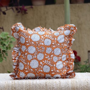 Block Print Boho Cushion Cover With Frill Handmade Cotton Bed <b>Throw</b> <b>Pillows</b>, bohemian <b>pillow</b> cushion cover vintage home decor - Product Image 1