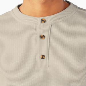Chemise à manches longues en maille gaufrée, poids lourd, polyester/coton, thermique, unie, formelle, à 3 boutons, durable, respirante, séchage rapide - Product Image 3