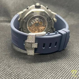 นาฬิกากีฬาแร็ปเปอร์สแตนเลส42มม. สายยางสีฟ้าประกายเพชรหรูหราโครโนกราฟสำหรับปลูกในแล็บ - Product Image 2