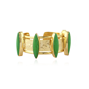 High quality peridot <b>copper</b> turquoise marquise shape gemstone statement cuff 18k gold plated hammered wide open band bracelet - Product Image 2