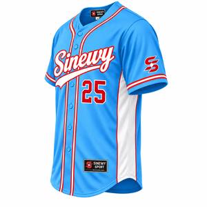 SINEWY SPORT เสื้อเบสบอลผู้ชายสีฟ้าอ่อนแขนสั้นติดกระดุมด้านหน้าโพลีเอสเตอร์ระบายอากาศได้พิมพ์ชื่อทีมหมายเลข 25 - Product Image 4