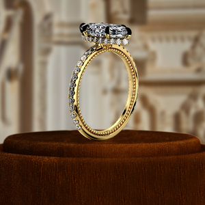 Bague de Mariage Solitaire en Diamant de Laboratoire Taille Marquise 1 carat, Or 14K, Pavé Complet Classique, Halo Caché - Product Image 1