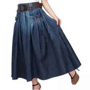 New Women's Vintage High Waist A-<b>Line</b> Denim Skirt Customizable Stonewashed Color Fade Proof Cotton Summer Autumn Spring - Product Image 6