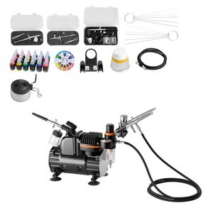 Kit d'aérographe professionnel avec 3 aérographes à double action et compresseur d'air pour l'application de peinture automobile - Product Image 1