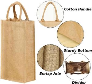 Jute Wine <b>Bottle</b> Gift <b>Bag</b> with Drawstring Closure Eco-Friendly Natural Fiber Packaging Medium Size (30-50cm) Wholesale - Product Image 2
