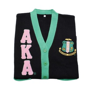 Cardigans d'hiver à col en V pour Alpha, noirs, verts, roses, avec logo brodé, manches longues, en tricot, pour sororités et fraternités - Product Image 2