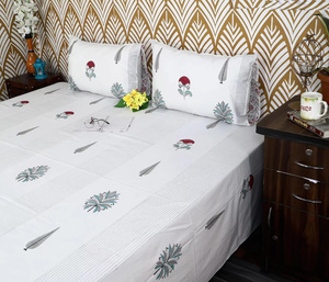 Draps plats en coton imprimés à la main, style bohème floral indien, tailles Queen et King, prix de gros – Vente chaude - Product Image 5