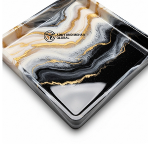 Luxury <b>Black</b> Marble Resin <b>Tray</b> with Gold Veins | Square Decorative Serving <b>Tray</b> - Product Image 3
