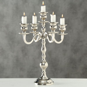Chandelier vintage en aluminium argenté à 5 bras, support de bougies, centre de table pour décorations de Noël, Pâques, mariage à prix avantageux - Product Image 4
