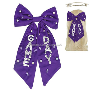 Grand Satin Cheerleading Cheveux Arc Clip Perlé Rivets Durable Étincelle Lettre Arc Cheveux Accessoire pour Fête Jeu Jour En Gros - Product Image 3