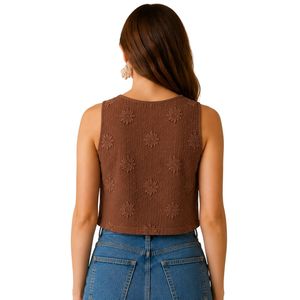 <b>Brown</b> Floral Embroidered Crop Tank Top Women Sleeveless Cotton Summer <b>Vest</b> Custom Logo Casual Fashion Streetwear Short Top Wear - Product Image 2