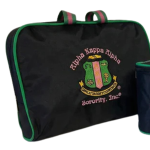 AKA Sorority <b>3</b>-Piece Makeup Travel Set Black with Pink & Green Embroidery Cosmetic Bag Organizer <b>Storage</b> Pouch - Product Image 6