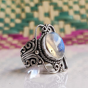 Designer Moonstone <b>Ring</b> 925 Sterling Silver Rainbow Moonstone <b>Statement</b> <b>Ring</b> Handmade Jewelry - Product Image 5