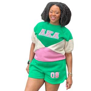 Conjunto de Dos Piezas Colorblock AKA para Mujer, Sudadera y Pantalones Cortos, Ropa Casual Premium de Verano - Product Image 4