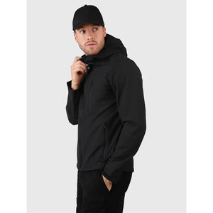 New Arrival Men Black Hooded Fleece Softshell <b>Jacket</b> Waterproof Zipper Closure Casual Outdoor Wear Winter Softshell <b>Jacket</b> - Product Image 2