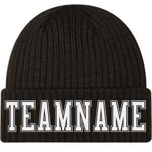 Unisex Black Ribbed Knitted Hat with Gold Embroidered Teamname Casual <b>Winter</b> <b>Cap</b> Breathable & Waterproof for Adults 56-58CM - Product Image 2