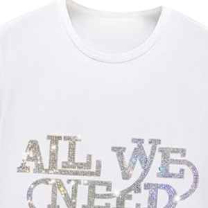 T-shirt décontracté en coton pour femme avec strass, col rond, doux et confortable, fournisseur en gros OEM ODM - Product Image 5