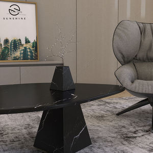 Mesa de Centro Moderna de Madera Negra con Base Geométrica para Muebles de Sala de Estar - Product Image 4