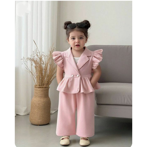 Ensemble Blazer à Manches Volantes et Pantalon Large pour Fillettes, Tenue 2 Pièces Pastel pour Petites Filles Boss Babe - Product Image 2