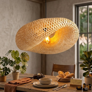 Wholesale Handcrafted Bamboo Lampshade Natural Woven Pendant <b>Light</b> Shade for Interior Projects Home and Cafe Lighting - Product Image 3