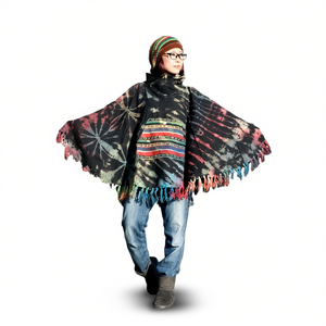 Poncho en coton 100% tie-dye de couleur noire - Product Image 2