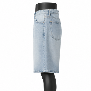 Shorts en jean baggy personnalisés pour hommes, style streetwear, 100 % coton biologique, écologiques, longueur genou, bleu clair, marque privée - Product Image 6