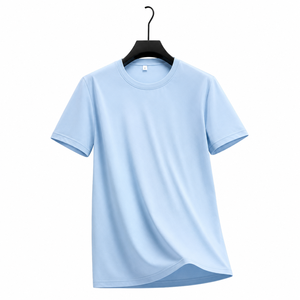 Men's Light Blue Short Sleeve O-Neck T-Shirt Regular Fit Casual Style 100% Polyester Breathable Fabric - Product Image 1