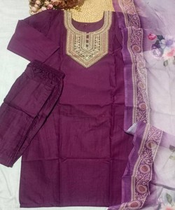 Most Picked Elegant Slub Cotton Embroidery Reversible Work <b>Top</b> Bottom Set Dupatta Women Ethnic Wear <b>Wedding</b> Party Outfit 85160 - Product Image 2