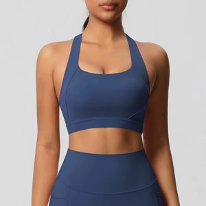 Custom Wholesale Womens U-NECK Yoga Sports <b>Bra</b> Adjustable <b>Thin</b> <b>Strap</b> Breathable Front Logo Lightweight High Support Workout Top - Product Image 1